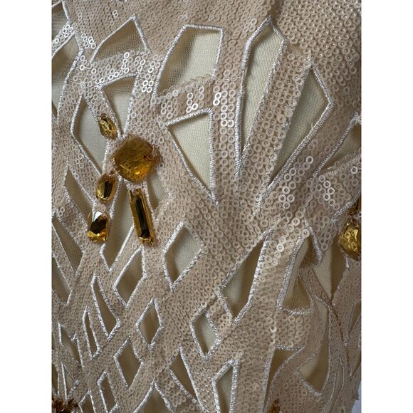Tadashi Shoji Gold Sequin & Bead Embellished Sleeveless Dress Size 6 NWT - Picture 10 of 16